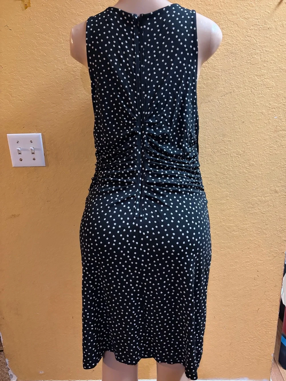 Ann Taylor Black Polka Dot Sleeveless Midi Sheath Dress